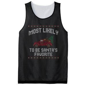 Most Likely To Be Santas Favorite Funny Christmas Family Matching Ugly Christmas Mesh Reversible Basketball Jersey Tank