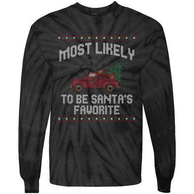 Most Likely To Be Santas Favorite Funny Christmas Family Matching Ugly Christmas Tie-Dye Long Sleeve Shirt