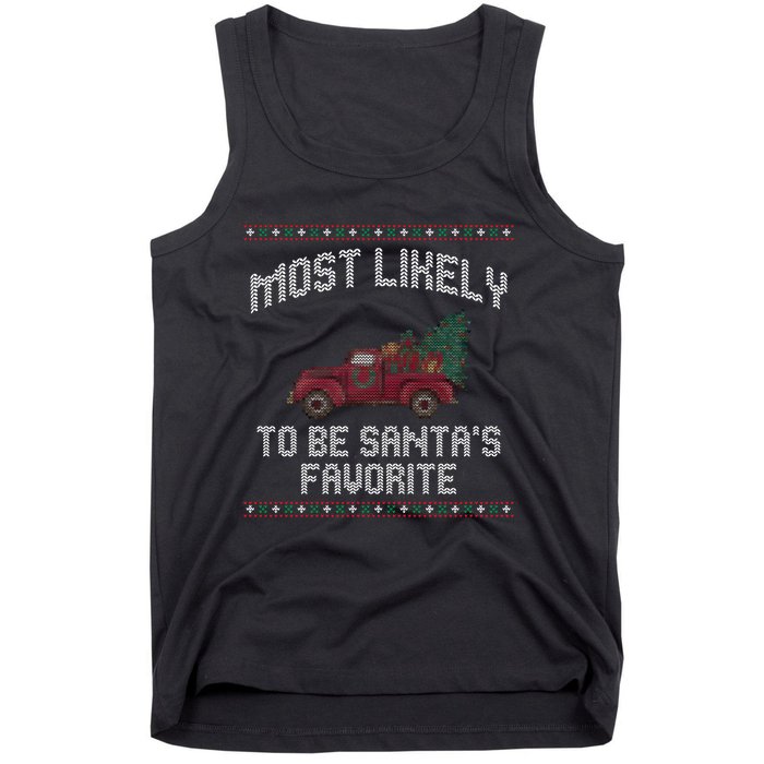 Most Likely To Be Santas Favorite Funny Christmas Family Matching Ugly Christmas Tank Top