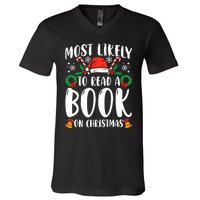 Most Likely To Read A Book On Christmas Matching Family Premium V-Neck T-Shirt