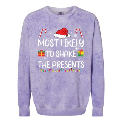 Most Likely To Shake The Presents Family Christmas Matching Colorblast Crewneck Sweatshirt