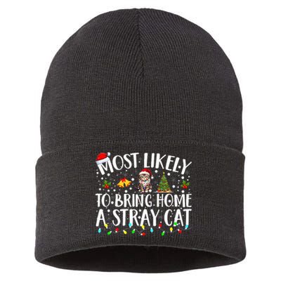 Most Likely To Bring Home A Stray Cat Matching Christmas Sustainable Knit Beanie