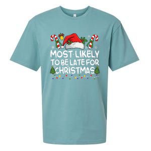 Most Likely To Be Late For Christmas Matching Christmas Sueded Cloud Jersey T-Shirt