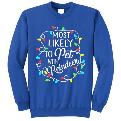 Most Likely To Pet The Reindeer Funny Sarcastic Cool Gift Tall Sweatshirt