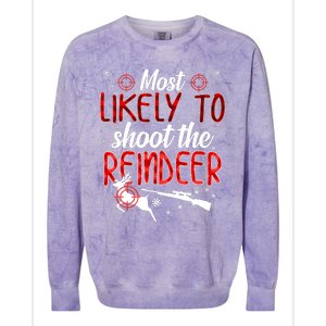 Most Likely To Shoot The Reindeer Funny Family Christmas Colorblast Crewneck Sweatshirt