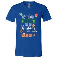 Most Likely To Eat Christmas Tree Cakes Funny Xmas Holiday Gift V-Neck T-Shirt