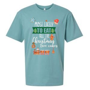 Most Likely To Eat Christmas Tree Cakes Funny Xmas Holiday Gift Sueded Cloud Jersey T-Shirt