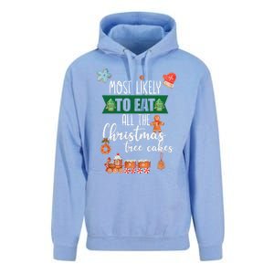 Most Likely To Eat Christmas Tree Cakes Funny Xmas Holiday Gift Unisex Surf Hoodie