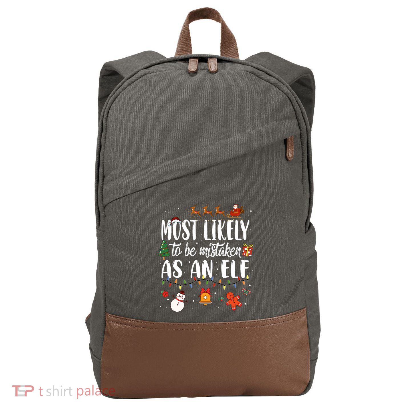 Most Likely To Be Mistaken As An Elf Family Christmas Cotton Canvas Backpack