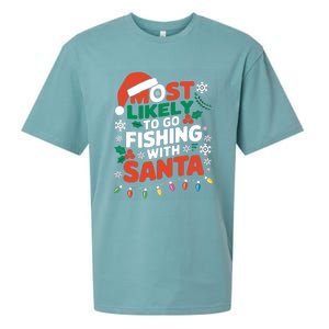 Most Likely To Go Fishing With Santa Fishing Funny Christmas Gift Sueded Cloud Jersey T-Shirt