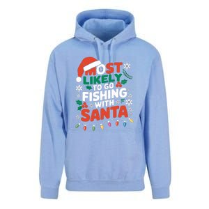 Most Likely To Go Fishing With Santa Fishing Funny Christmas Gift Unisex Surf Hoodie