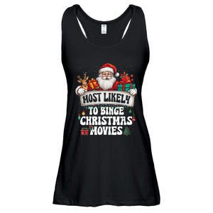 Most Likely To Binge Christmas Movies Family Matching Xmas Ladies Essential Flowy Tank