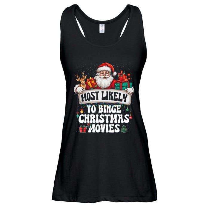 Most Likely To Binge Christmas Movies Family Matching Xmas Ladies Essential Flowy Tank