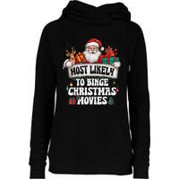 Most Likely To Binge Christmas Movies Family Matching Xmas Womens Funnel Neck Pullover Hood