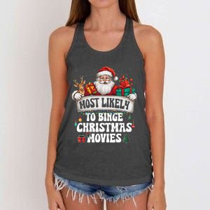 Most Likely To Binge Christmas Movies Family Matching Xmas Women's Knotted Racerback Tank