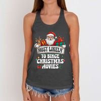 Most Likely To Binge Christmas Movies Family Matching Xmas Women's Knotted Racerback Tank