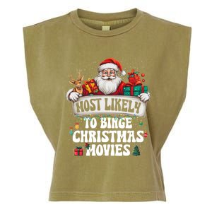 Most Likely To Binge Christmas Movies Family Matching Xmas Garment-Dyed Women's Muscle Tee