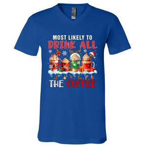 Most Like To All Coffee Xmas Naughty Santa Reindeer Funny Gift V-Neck T-Shirt