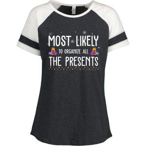 Most Likely To Organize All The Presents Funny Christmas Enza Ladies Jersey Colorblock Tee