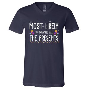 Most Likely To Organize All The Presents Funny Christmas V-Neck T-Shirt