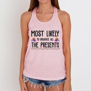 Most Likely To Organize All The Presents Funny Christmas Women's Knotted Racerback Tank