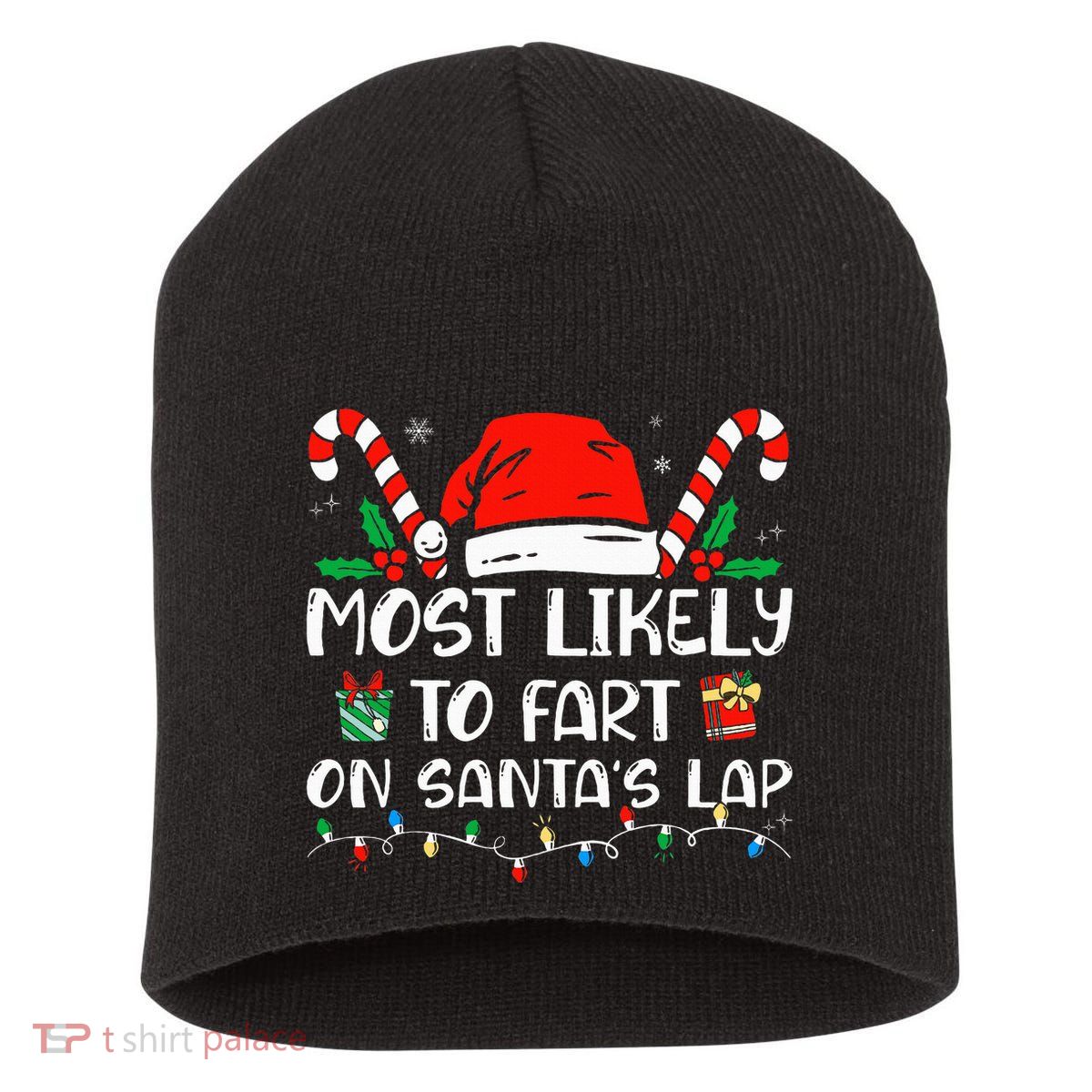 Most Likely To Fart On Santa's Lap Family Christmas Pajamas Short Acrylic Beanie
