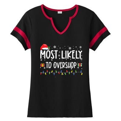 Most Likely To Overshop Shopping Family Crew Christmas Ladies Halftime Notch Neck Tee