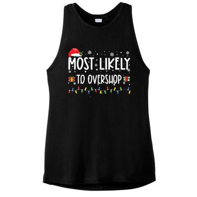 Most Likely To Overshop Shopping Family Crew Christmas Ladies PosiCharge Tri-Blend Wicking Tank