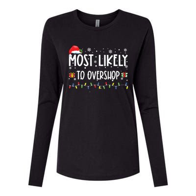 Most Likely To Overshop Shopping Family Crew Christmas Womens Cotton Relaxed Long Sleeve T-Shirt