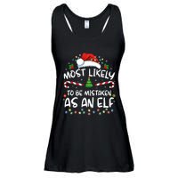 Most Likely To Be Mistaken As An Elf Funny Family Christmas Ladies Essential Flowy Tank