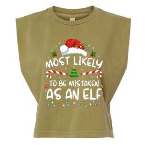 Most Likely To Be Mistaken As An Elf Funny Family Christmas Garment-Dyed Women's Muscle Tee