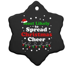 Most Likely To Spread Christmas Cheer Santa Hat Xmas Lights Gift Ceramic Star Ornament