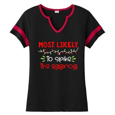 Most Likely To Shirt Funny Matching Family Christmas PJs Ladies Halftime Notch Neck Tee