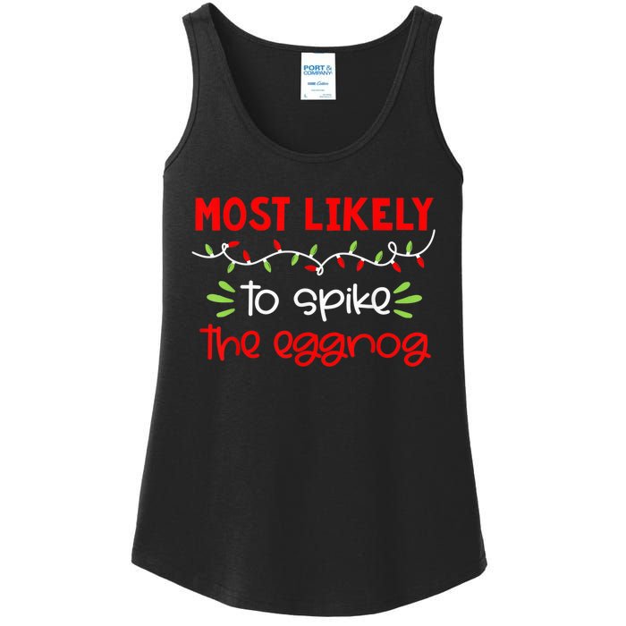 Most Likely To Shirt Funny Matching Family Christmas PJs Ladies Essential Tank