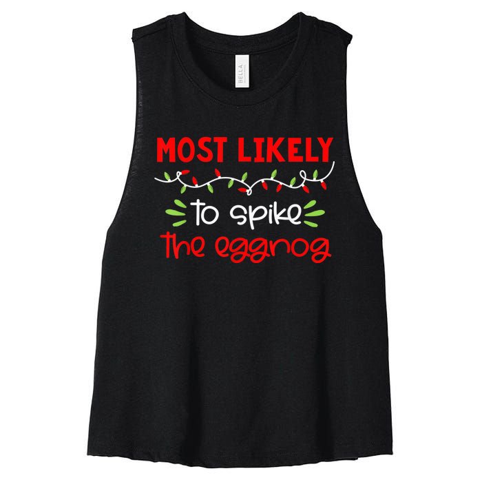 Most Likely To Shirt Funny Matching Family Christmas PJs Women's Racerback Cropped Tank