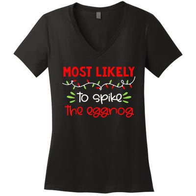 Most Likely To Shirt Funny Matching Family Christmas PJs Women's V-Neck T-Shirt