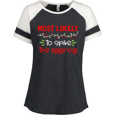 Most Likely To Shirt Funny Matching Family Christmas PJs Enza Ladies Jersey Colorblock Tee