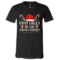 Most Likely To Eat Santas Cookies Family Christmas Pajamas V-Neck T-Shirt