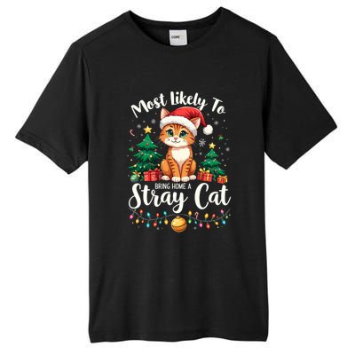 Most Likely To Bring Home A Stray Cat Christmas Santa Hat Cool Gift Tall Fusion ChromaSoft Performance T-Shirt