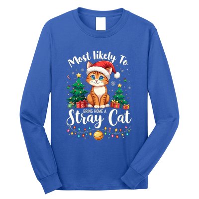 Most Likely To Bring Home A Stray Cat Christmas Santa Hat Cool Gift Long Sleeve Shirt