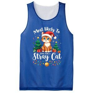 Most Likely To Bring Home A Stray Cat Christmas Santa Hat Cool Gift Mesh Reversible Basketball Jersey Tank