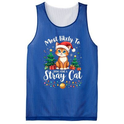 Most Likely To Bring Home A Stray Cat Christmas Santa Hat Cool Gift Mesh Reversible Basketball Jersey Tank