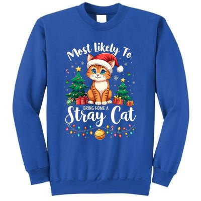 Most Likely To Bring Home A Stray Cat Christmas Santa Hat Cool Gift Tall Sweatshirt