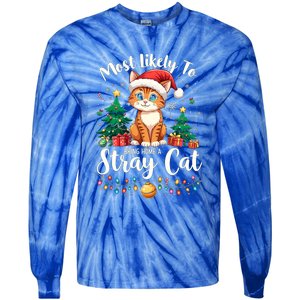 Most Likely To Bring Home A Stray Cat Christmas Santa Hat Cool Gift Tie-Dye Long Sleeve Shirt