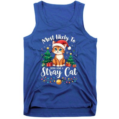 Most Likely To Bring Home A Stray Cat Christmas Santa Hat Cool Gift Tank Top