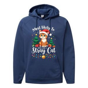 Most Likely To Bring Home A Stray Cat Christmas Santa Hat Cool Gift Performance Fleece Hoodie