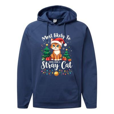 Most Likely To Bring Home A Stray Cat Christmas Santa Hat Cool Gift Performance Fleece Hoodie