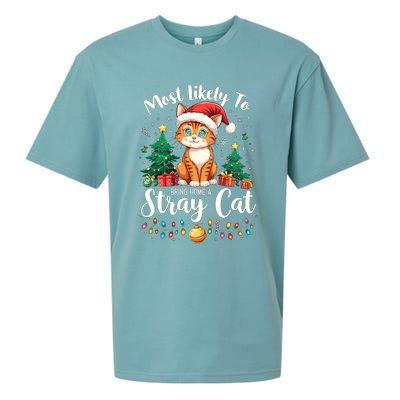 Most Likely To Bring Home A Stray Cat Christmas Santa Hat Cool Gift Sueded Cloud Jersey T-Shirt