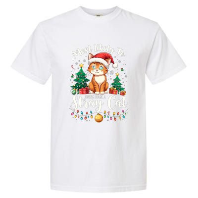 Most Likely To Bring Home A Stray Cat Christmas Santa Hat Cool Gift Garment-Dyed Heavyweight T-Shirt