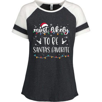 Most Likely To Be SantaS Favorite Matching Christmas Enza Ladies Jersey Colorblock Tee